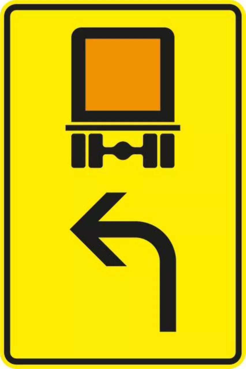 Verkehrszeichen VZ442-11 Vorwegweiser für kennzeichnungspflichtige Fahrzeuge mit gefährlichen Gütern, linksweisend