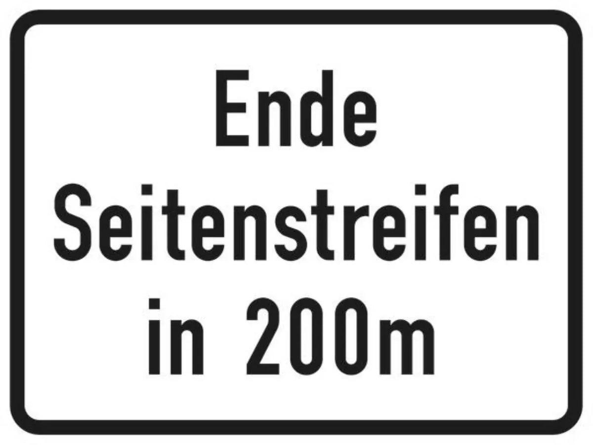 Verkehrszeichen VZ1007-59 Ende Seitenstreifen in 200 m