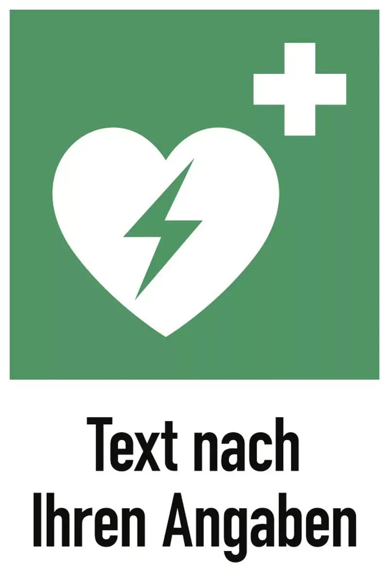 Automatisierter externer Defibrillator (AED) mit Text nach Angabe, Kombischild, ISO 7010
