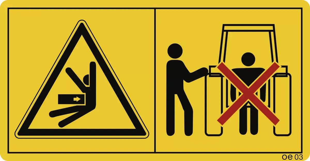 Bei Betätigung des Krafthebers ..., Aufenthalt links (Querformat), Symbolschild, ISO 11684