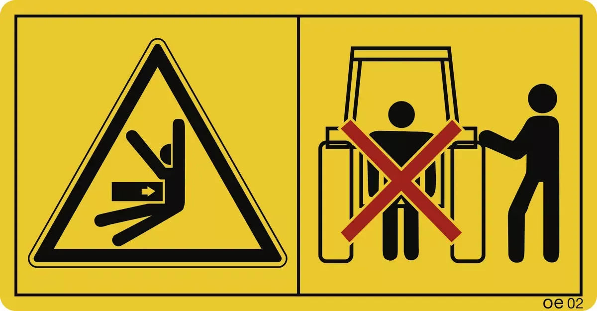 Bei Betätigung des Krafthebers ..., Aufenthalt rechts (Querformat), Symbolschild, ISO 11684