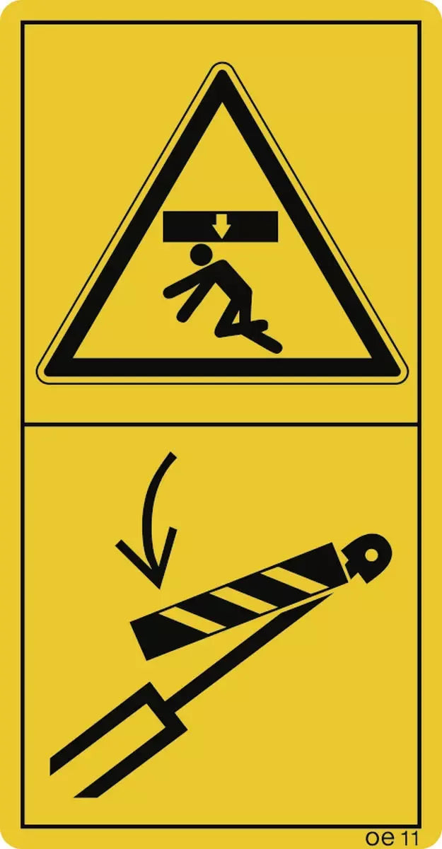 Der Aufenthalt im Gefahrenbereich ... Hubzylindersicherung zulässig, (Hochformat), Symbolschild, ISO 11684