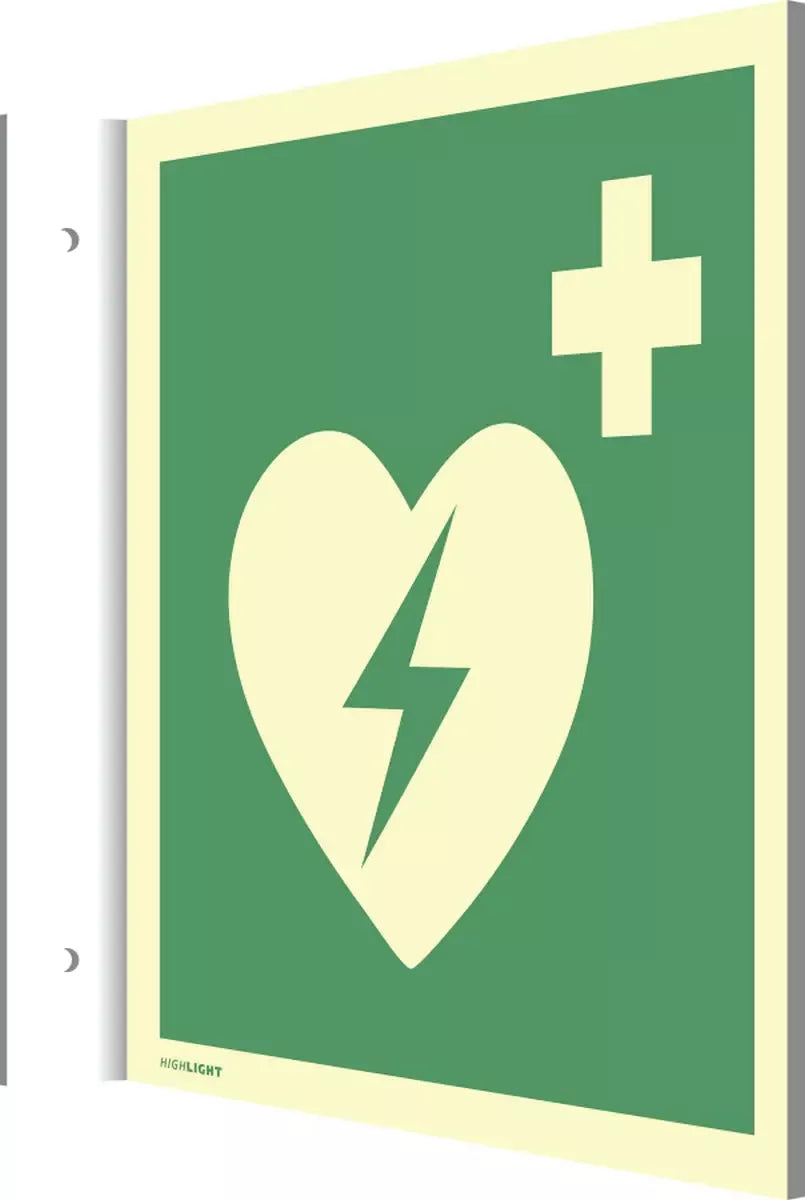 Fahnenschild Automatisierter ext. Defibrillator (AED), Symbolschild, ISO 7010