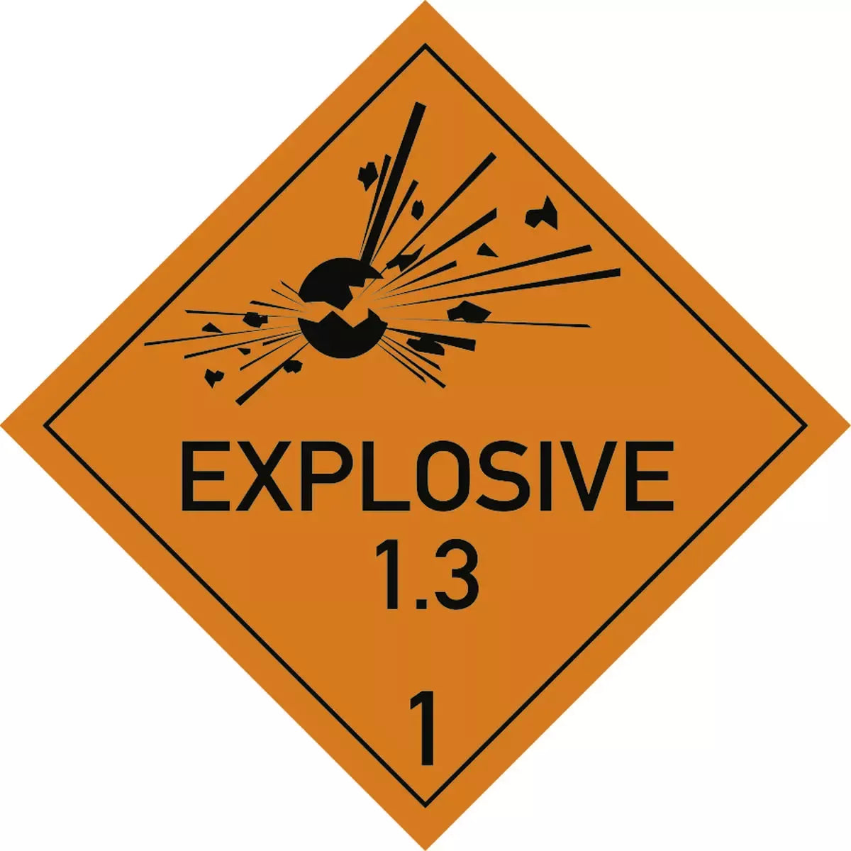 Gefahrzettel Klasse 1 Nr. 1 - Unterklasse 1.3 Text EXPLOSIVE, Kombischild, ADR