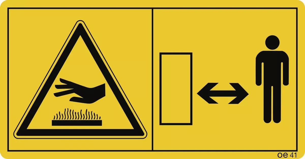 Genügend Abstand von heißen Flächen...(Querformat), Symbolschild, ISO 11684