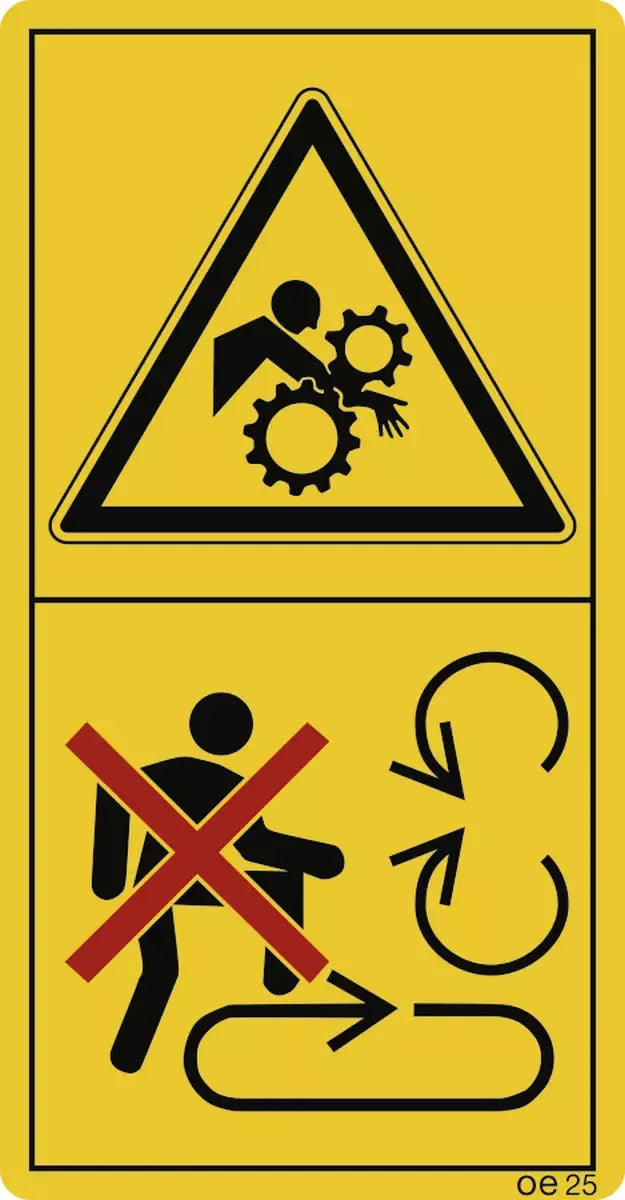 Ladefläche niemals bei eingeschaltetem Antrieb ...(Hochformat), Symbolschild, ISO 11684