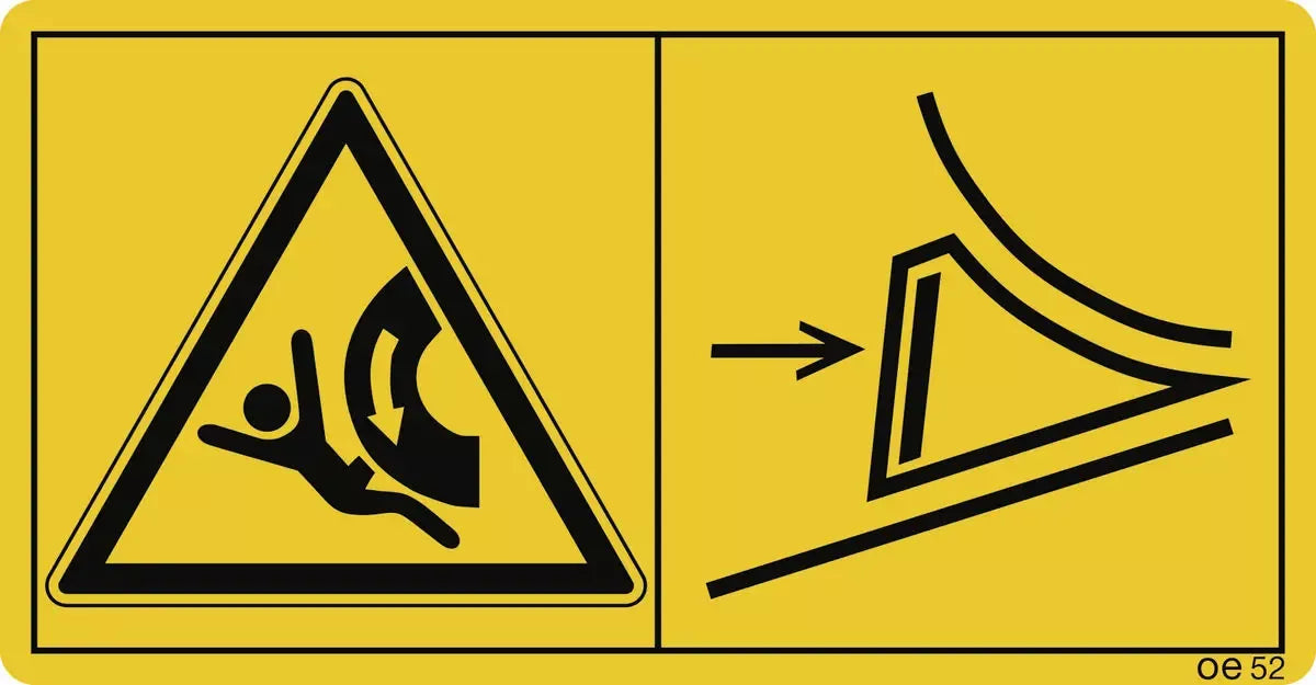 Maschine vor dem Abkoppeln oder Abstellen mit Unterlegkeil ..., (Querformat), Symbolschild, ISO 11684