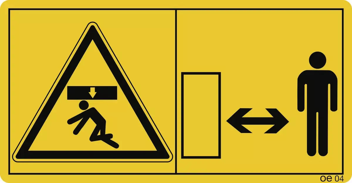 Nicht im Bereich einer angehobenen ungesicherten Last aufhalten (Querformat), Symbolschild, ISO 11684