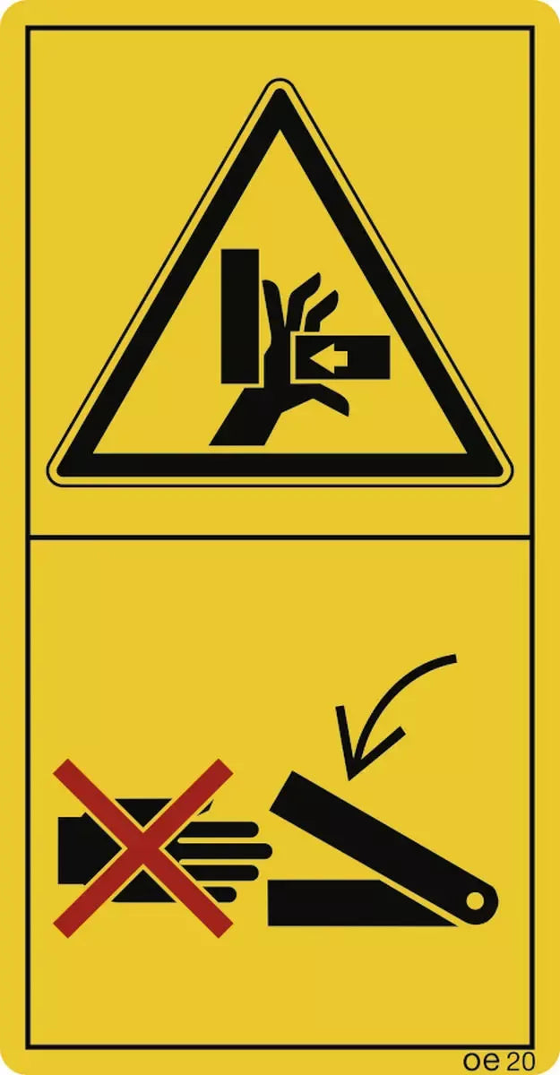 Niemals in den Quetschgefahrenbereich...(Hochformat), Symbolschild, ISO 11684