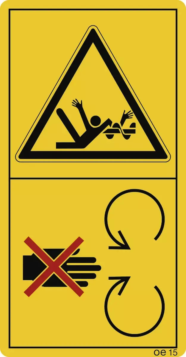 Niemals in die sich drehende Schnecke greifen. (Hochformat), Symbolschild, ISO 11684