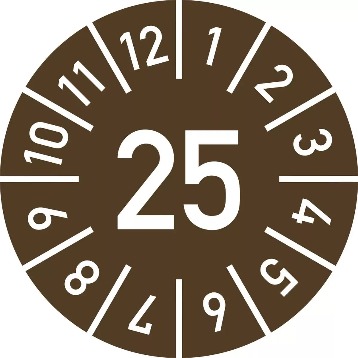 Prüfplakette Jahr 25 mit Monaten - braun