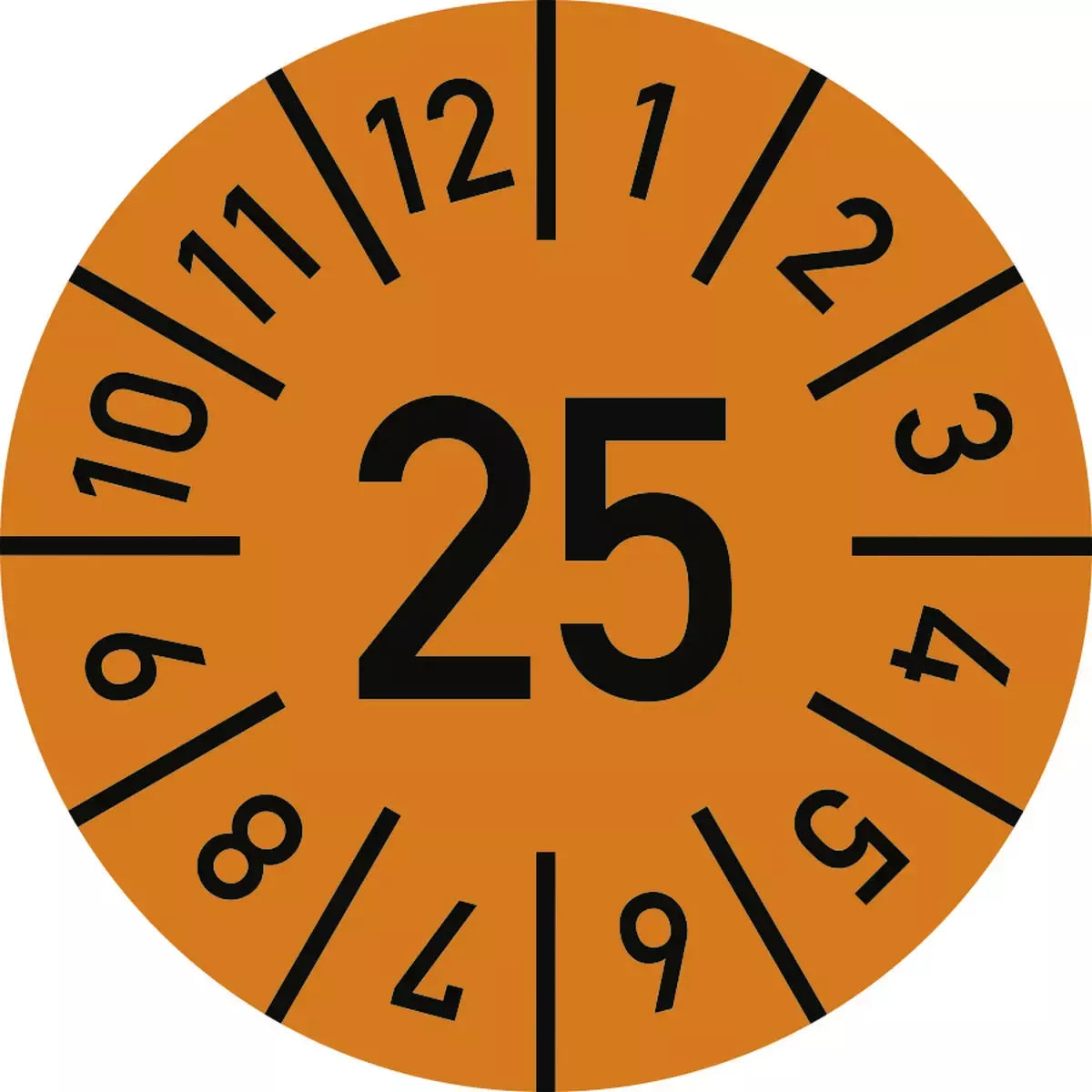 Prüfplakette Jahr 25 mit Monaten - orange