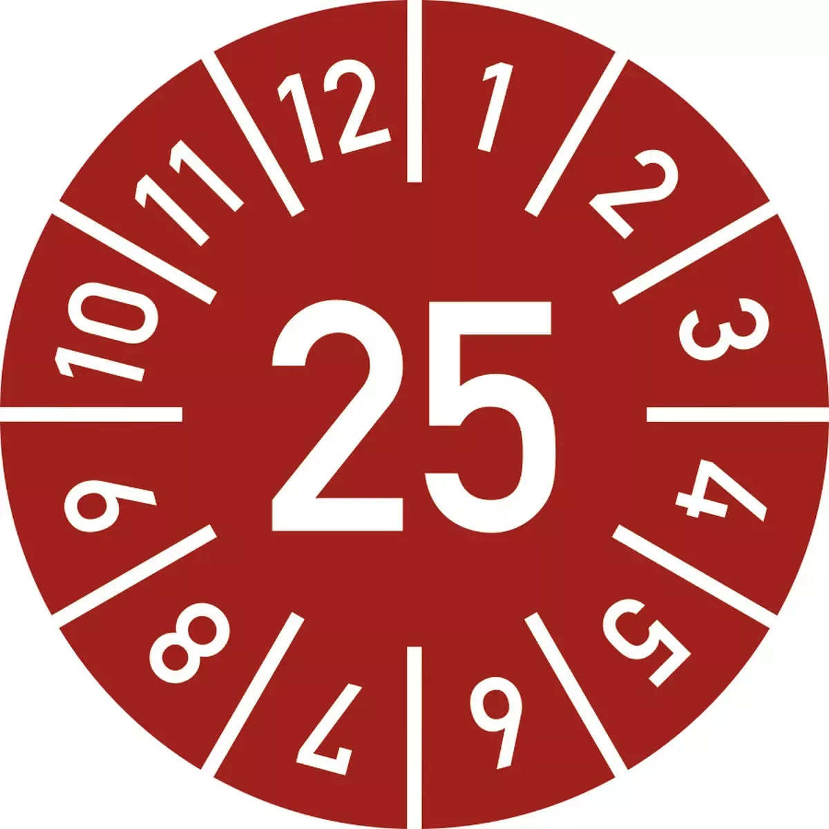 Prüfplakette Jahr 25 mit Monaten - rot