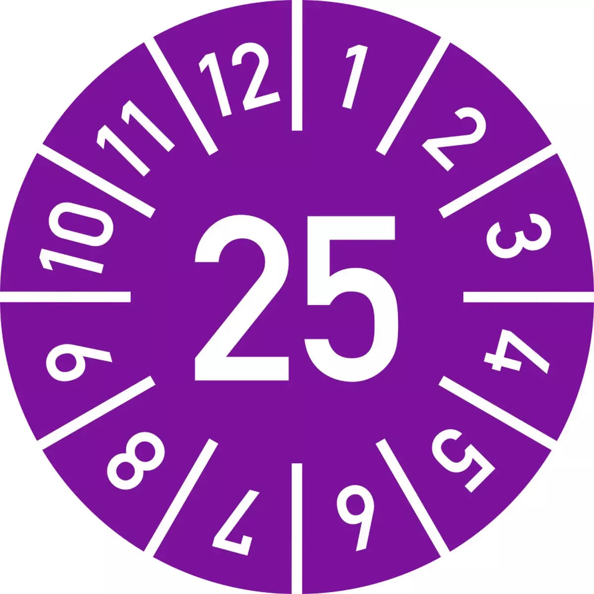 Prüfplakette Jahr 25 mit Monaten - violett