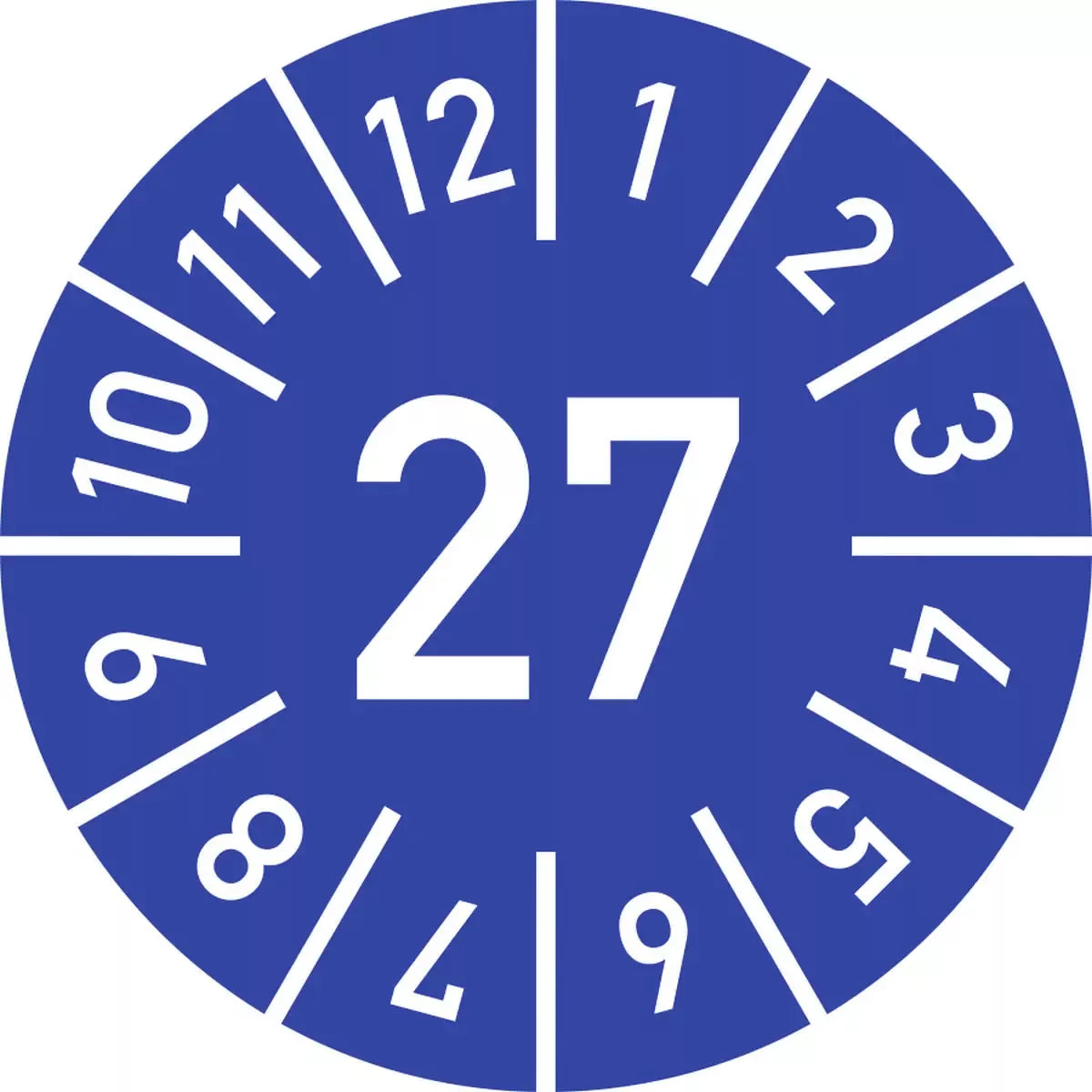 Prüfplakette Jahr 27 mit Monaten - blau