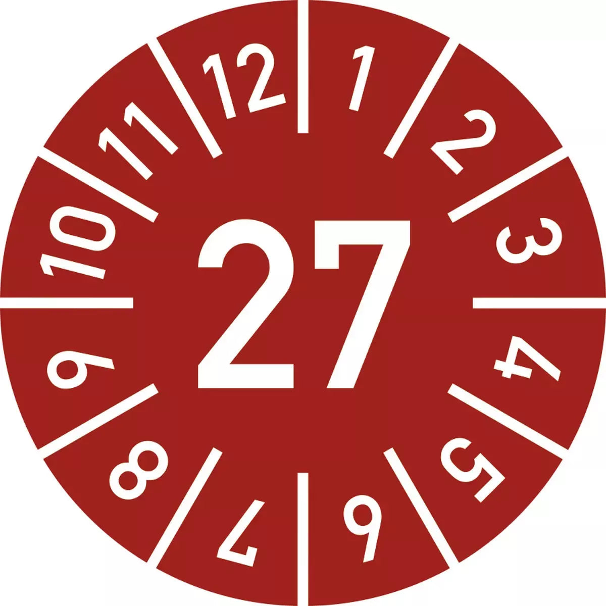 Prüfplakette Jahr 27 mit Monaten - rot