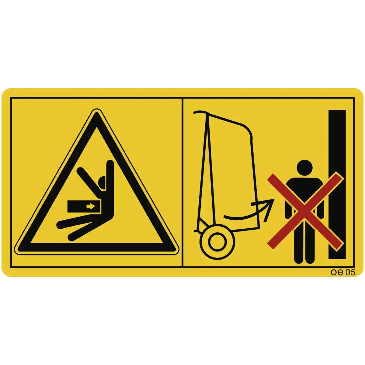 Während des Betriebes nicht im Schwenkbereich der Heckklappe ...(Querformat), Symbolschild, ISO 11684